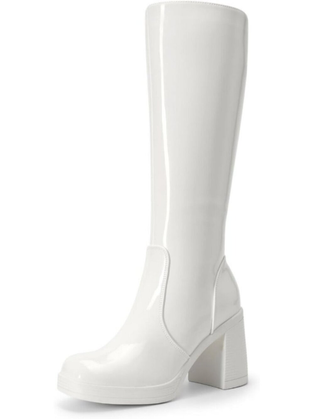 DREAM PAIRS Women's White-pa Knee High Chunky Platform Boots Square Toe Stretchy